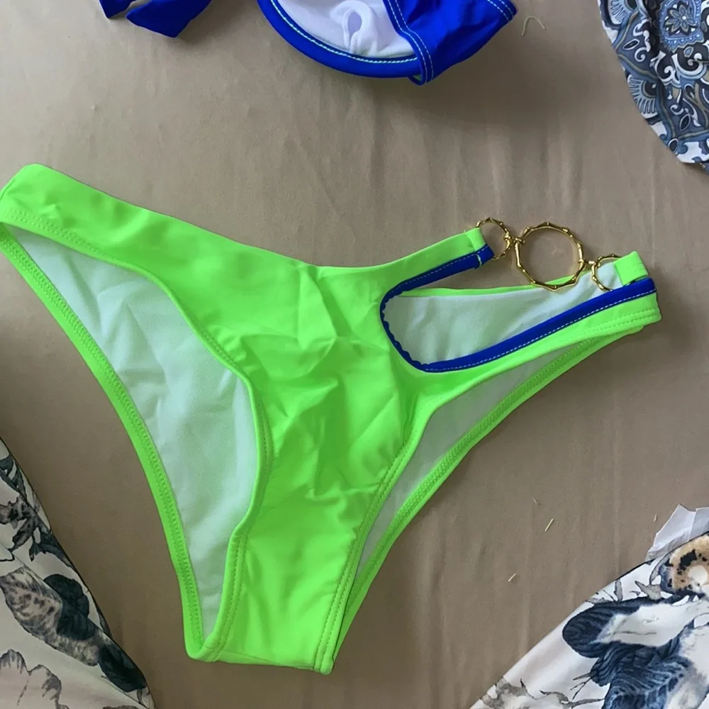 🔥Two Toned Asymmetrical Ring Linked One Shoulder Underwire Bikini Swimsuit🔥 - Picture 11 of 11